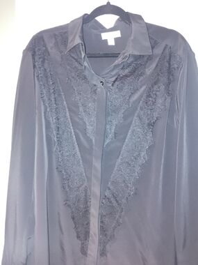 Topshop Black Lace-Trim Chemise Blouse